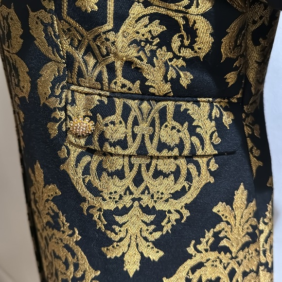 Carole Little Vintage Brocade Richly Decorative Black Gold Duster Coat Size 10 - Picture 9 of 12